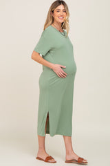 Green Shift Maternity Midi Dress