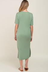 Green Shift Maternity Midi Dress