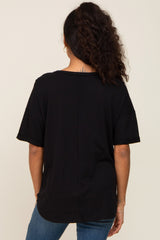 Black Oversized V-Neck Cuffed Short Sleeve Tee