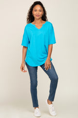 Aqua Oversized V-Neck Cuffed Short Sleeve Tee