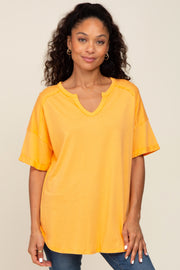 Orange Oversized V-Neck Cuffed Short Sleeve Tee