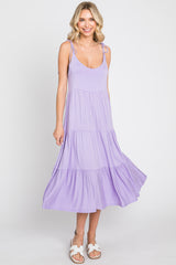 Lavender Sleeveless Tiered Maternity Midi Dress