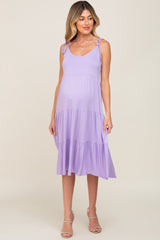 Lavender Sleeveless Tiered Maternity Midi Dress