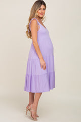 Lavender Sleeveless Tiered Maternity Midi Dress