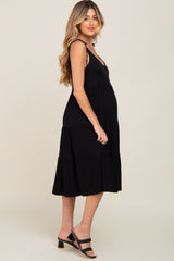 Black Sleeveless Tiered Maternity Midi Dress