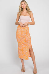 Orange Drawstring Front High Knee Slit Midi Skirt