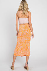 Orange Drawstring Front High Knee Slit Midi Skirt