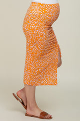 Orange Drawstring Front High Knee Slit Maternity Midi Skirt