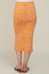 Orange Drawstring Front High Knee Slit Maternity Midi Skirt