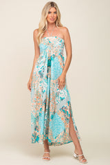 Jade Floral Halter Front Tie Maxi Dress