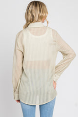 Light Olive Textured Stripe Collared Button-Down Long Sleeve Top