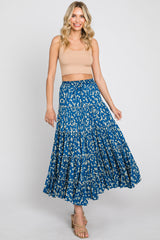 Blue Floral Tiered Midi Skirt