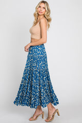 Blue Floral Tiered Midi Skirt