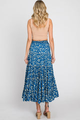 Blue Floral Tiered Midi Skirt