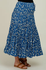 Blue Floral Tiered Maternity Midi Skirt