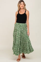 Green Floral Tiered Maternity Midi Skirt