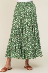 Green Floral Tiered Midi Skirt