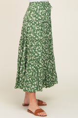 Green Floral Tiered Midi Skirt