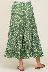 Green Floral Tiered Midi Skirt