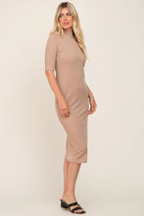 Taupe Ribbed Mock Neck Midi Dress