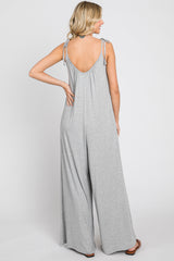 Heather Grey Shoulder Tie Soft Knit Jumpsuit