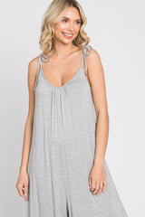 Heather Grey Shoulder Tie Soft Knit Jumpsuit