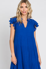 Royal Blue Flutter Sleeve Tiered Midi Dress