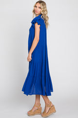 Royal Blue Flutter Sleeve Tiered Midi Dress