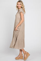 Taupe Flutter Sleeve Tiered Midi Dress