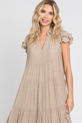 Taupe Flutter Sleeve Tiered Midi Dress