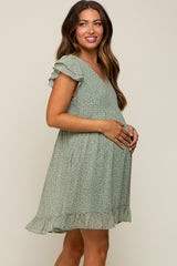 Sage Polka Dot Layered Sleeve Maternity Dress