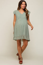 Sage Polka Dot Layered Sleeve Maternity Dress