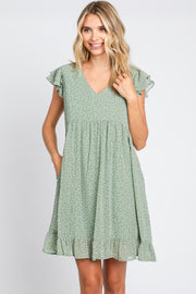 Sage Polka Dot Layered Sleeve Dress