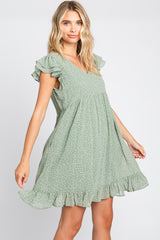 Sage Polka Dot Layered Sleeve Dress