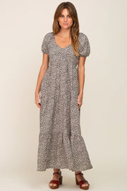 Ivory Foral Puff Sleeve Maxi Dress