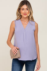 Lavender Solid V-Neck Sleeveless Maternity Top