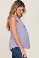 Lavender Solid V-Neck Sleeveless Maternity Top