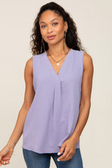 Lavender Solid V-Neck Sleeveless Maternity Top