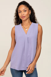 Lavender Solid V-Neck Sleeveless Top