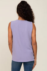 Lavender Solid V-Neck Sleeveless Top