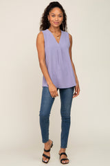 Lavender Solid V-Neck Sleeveless Top