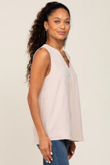 Beige Solid V-Neck Sleeveless Top