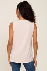 Beige Solid V-Neck Sleeveless Top