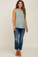 Sage Solid V-Neck Sleeveless Maternity Top