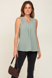 Sage Solid V-Neck Sleeveless Top