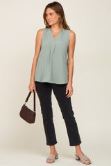 Sage Solid V-Neck Sleeveless Top