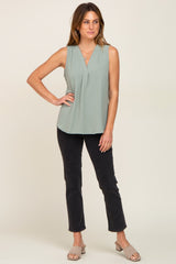 Sage Solid V-Neck Sleeveless Top