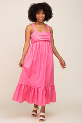 Pink Pleated Back Tie Midi Dress