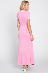 Pink Collared Knit Midi Dress