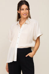 Cream Pleated Satin Button Up Maternity Top